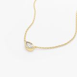 14K Gold Horizontal Pear Shape Diamond Solitaire Necklace  Ferkos Fine Jewelry