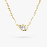 14K Gold Horizontal Pear Shape Diamond Solitaire Necklace 14K Gold Ferkos Fine Jewelry