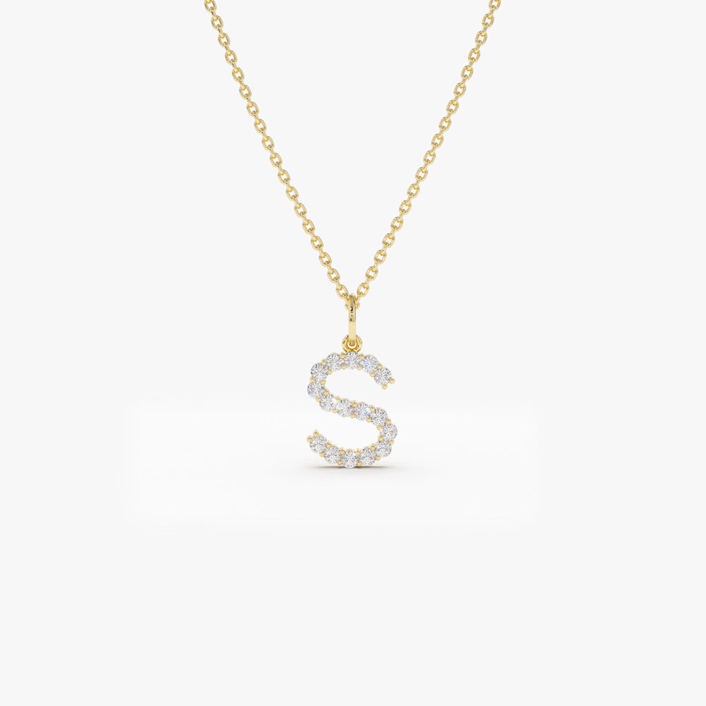 14k Medium Size Diamond Initial Necklace 14K Gold Ferkos Fine Jewelry