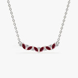14K Slanted Ruby and Round Diamond Necklace 14K White Gold Ferkos Fine Jewelry