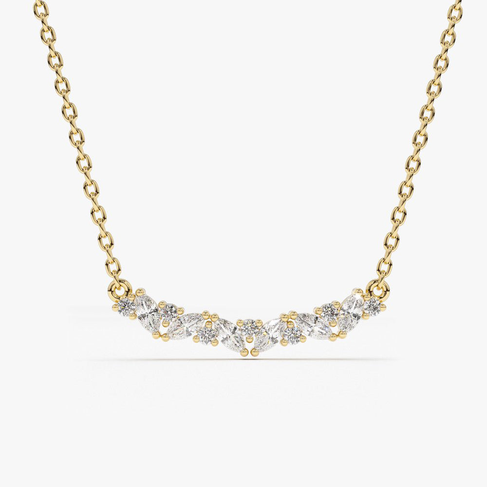 14K Gold Slanted Marquise and Round Diamond Necklace 14K Gold Ferkos Fine Jewelry