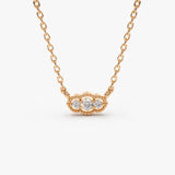 14k  Art Deco Trio Diamond Necklace 14K Rose Gold Ferkos Fine Jewelry