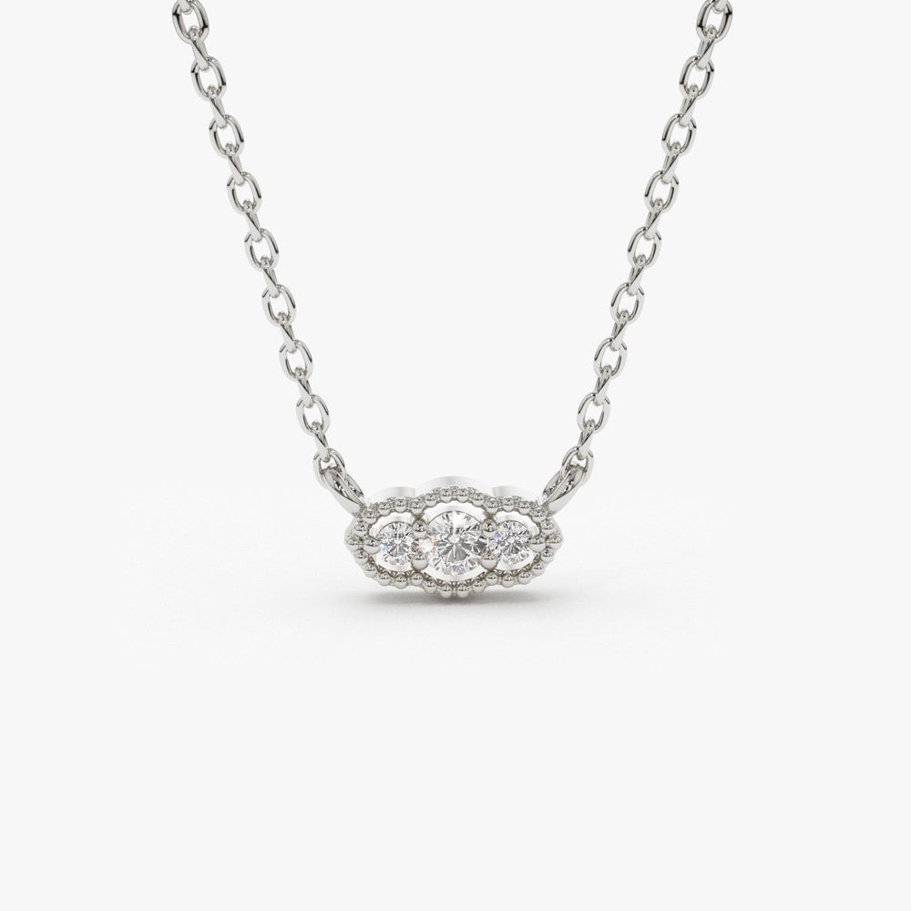 14k  Art Deco Trio Diamond Necklace 14K White Gold Ferkos Fine Jewelry