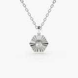 14K Gold Hexagon Diamond Disc Ray Necklace 14K White Gold Ferkos Fine Jewelry