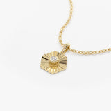14K Gold Hexagon Diamond Disc Ray Necklace  Ferkos Fine Jewelry