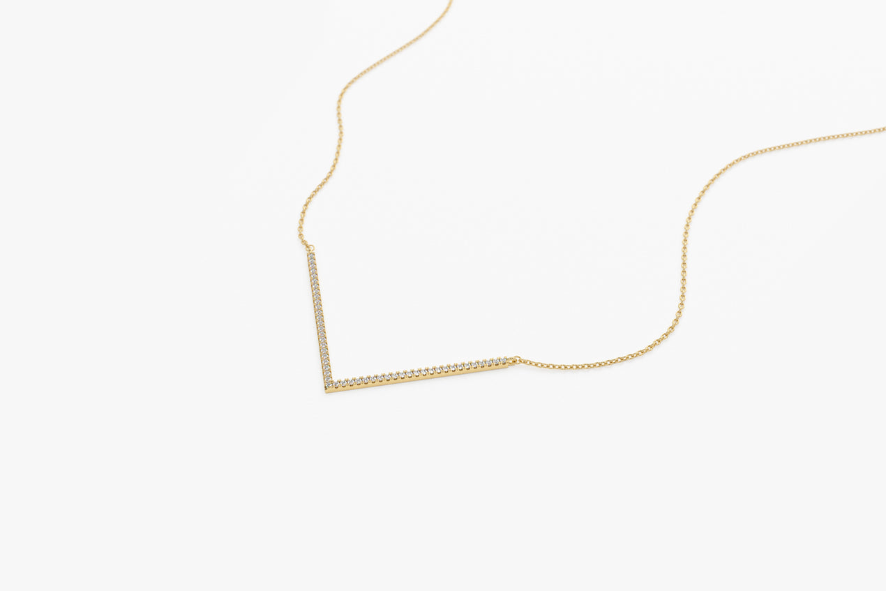14k Gold V Shape Necklace, Triangle Chevron Jewelry, Gold V
