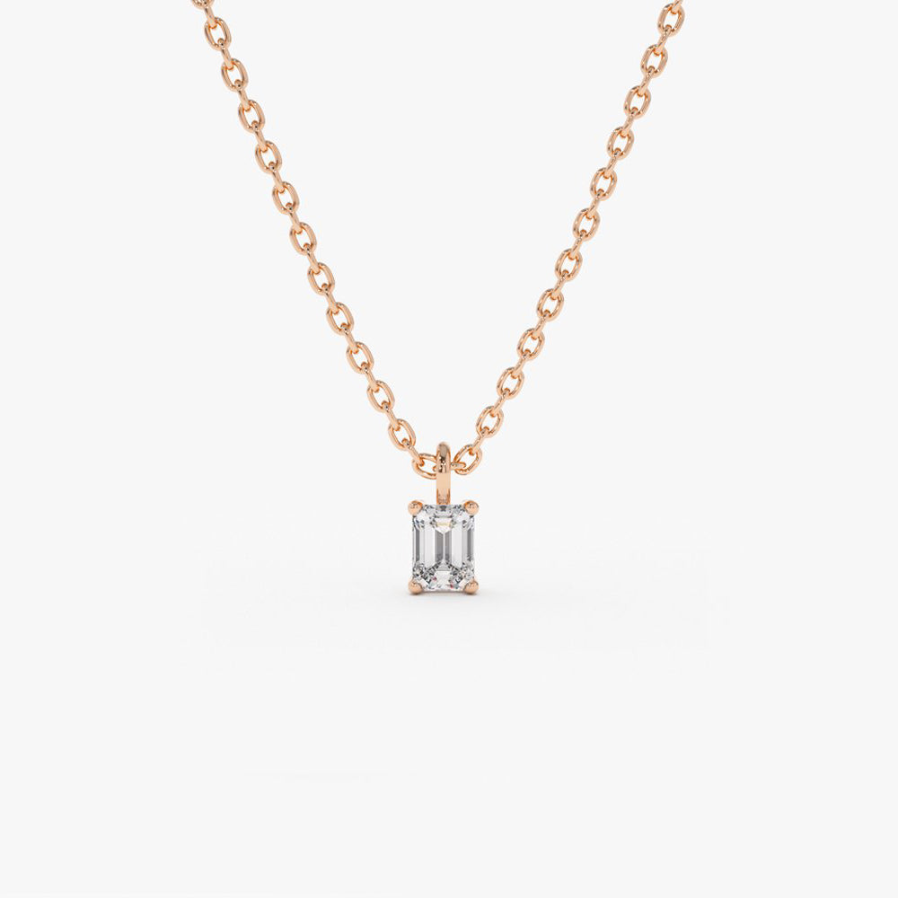 14k Emerald Cut Diamond Solitaire 14K Rose Gold Ferkos Fine Jewelry