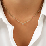 14k Gold Cuban Link Bezel Setting Emerald Cut Diamond Necklace  Ferkos Fine Jewelry