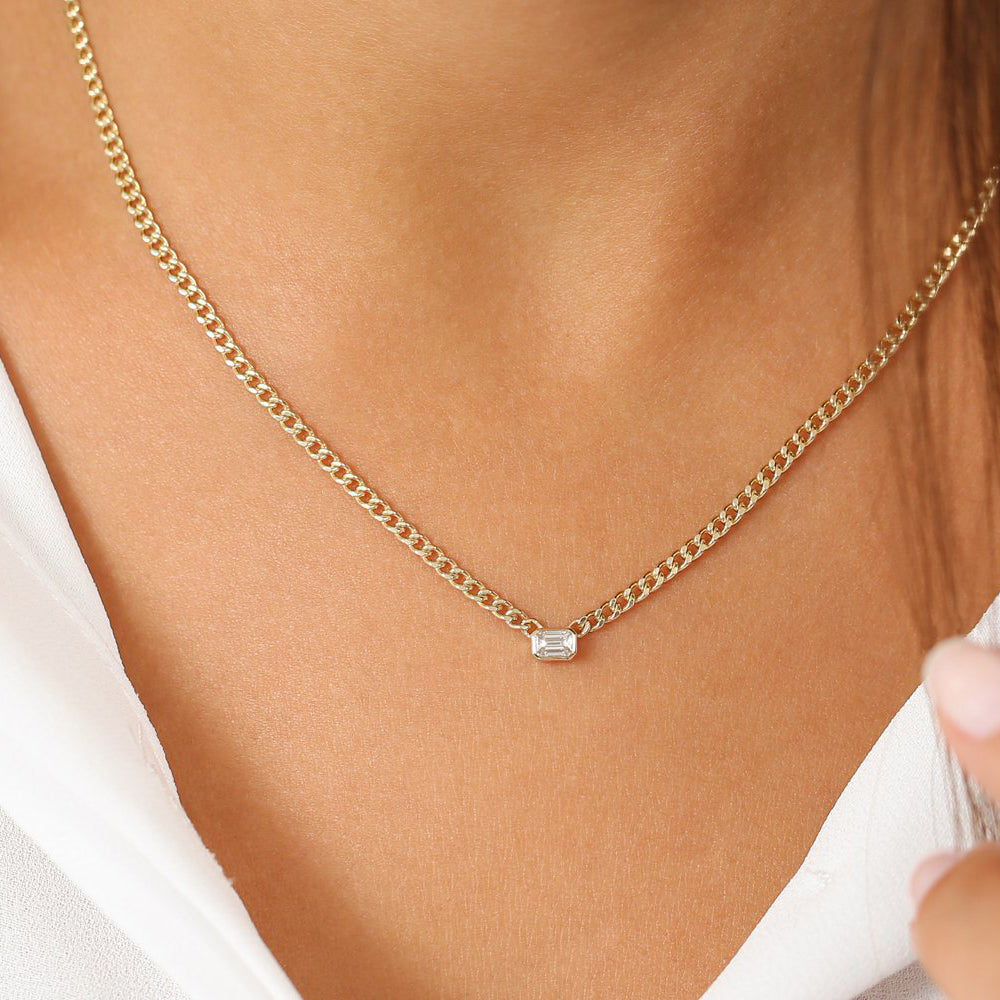 Orb Emerald Cut Diamond Necklace | By Baby Jewellery | Solid Gold Necklaces