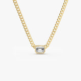 14k Gold Cuban Link Bezel Setting Emerald Cut Diamond Necklace 13 Inches Ferkos Fine Jewelry