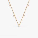 14k 2MM Bead Necklace with Dangling Bezel Setting Diamonds 14K Rose Gold Ferkos Fine Jewelry