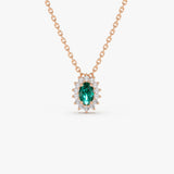 14k Emerald Necklace with Halo Diamonds 14K Rose Gold Ferkos Fine Jewelry