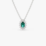 14k Emerald Necklace with Halo Diamonds 14K White Gold Ferkos Fine Jewelry