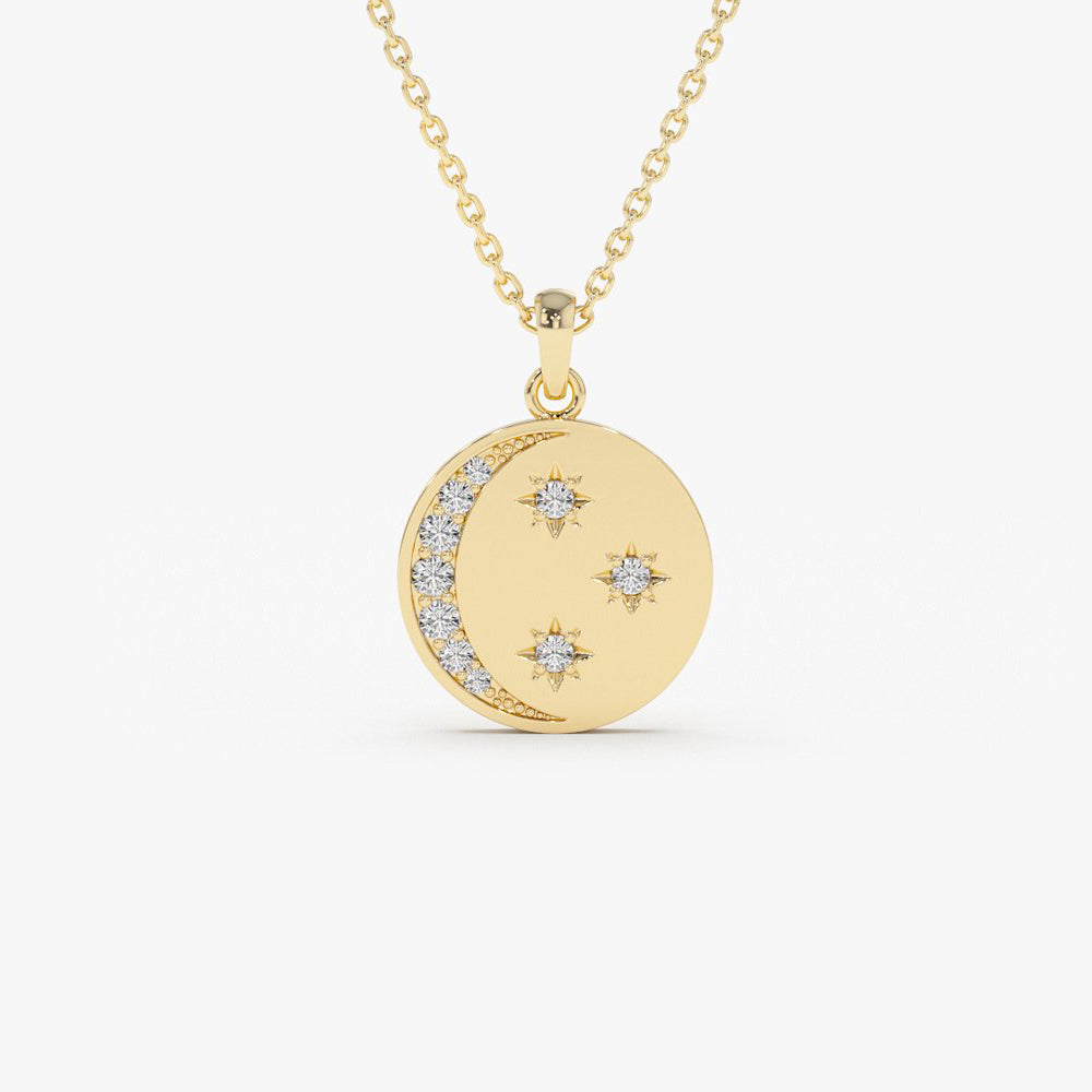 14k Diamond Moon and Crescent Pendant 14K Gold Ferkos Fine Jewelry