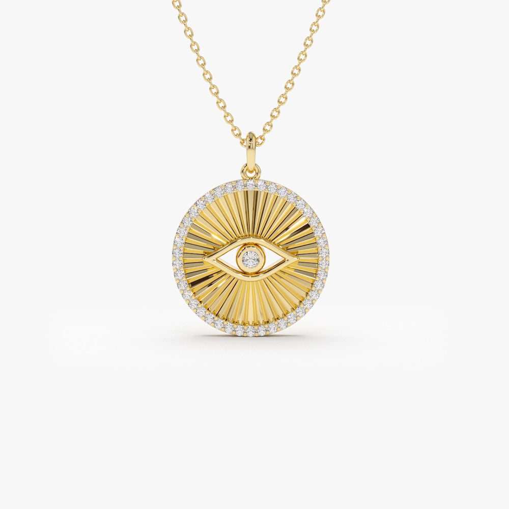 14K Evil Eye Diamond Medallion Necklace 14K Gold Ferkos Fine Jewelry