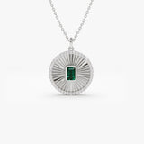 14K Emerald and Diamond Medallion Necklace 14K White Gold Ferkos Fine Jewelry