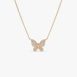 14k Pave Diamond Butterfly Pendant Necklace 14K Rose Gold Ferkos Fine Jewelry