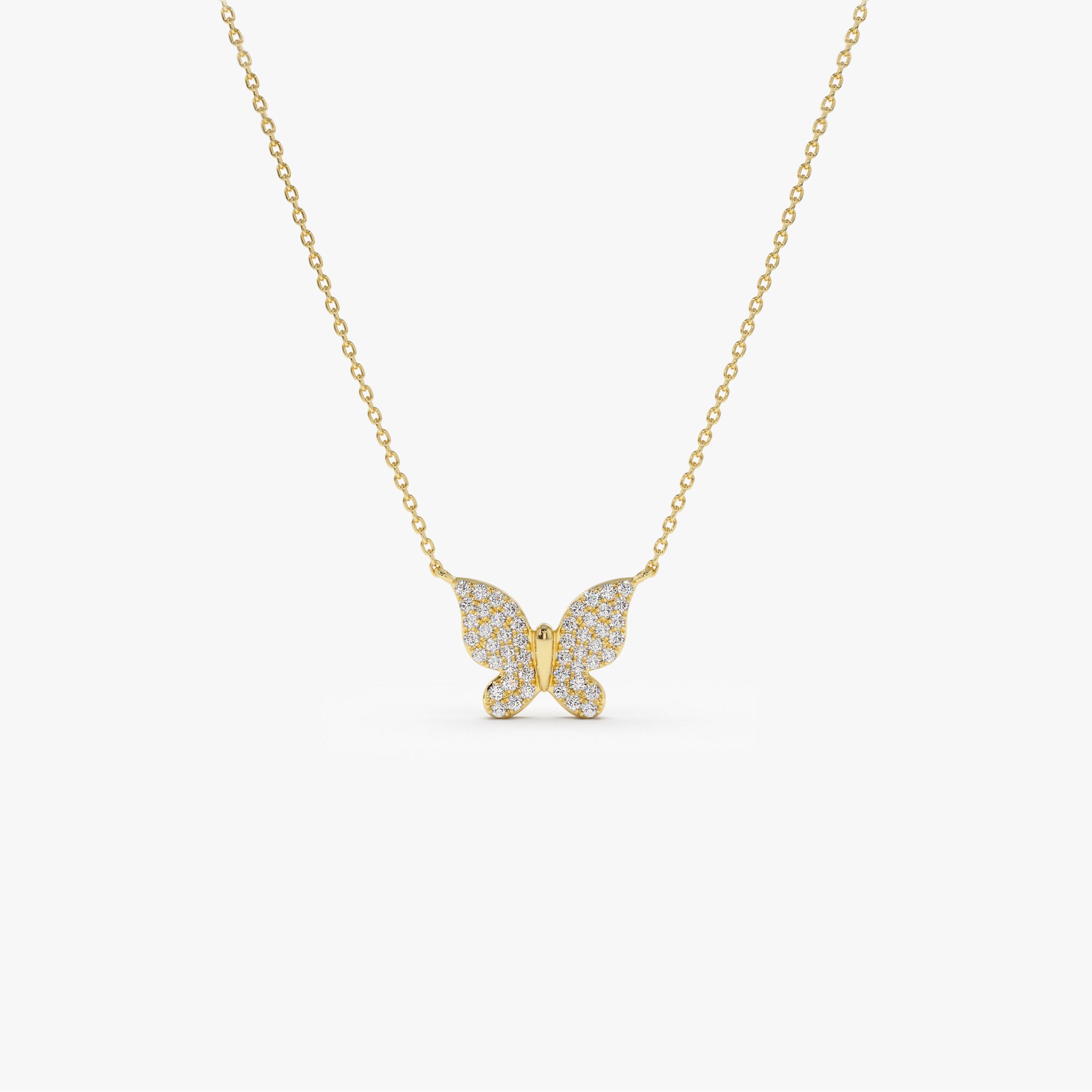 14k Pave Diamond Butterfly Pendant Necklace 14K Gold Ferkos Fine Jewelry
