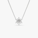 14k Baguette and Round Diamond Snowflake Necklace 14K White Gold Ferkos Fine Jewelry
