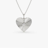14K Diamond-Cut Heart Shape Disc Ray Pendant 14K White Gold Ferkos Fine Jewelry