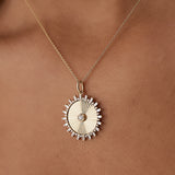 14k Baguette and Round Diamond Disc Ray Necklace  Ferkos Fine Jewelry