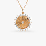 14k Baguette and Round Diamond Disc Ray Necklace 14K Rose Gold Ferkos Fine Jewelry