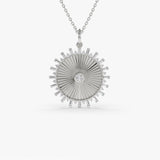 14k Baguette and Round Diamond Disc Ray Necklace 14K White Gold Ferkos Fine Jewelry