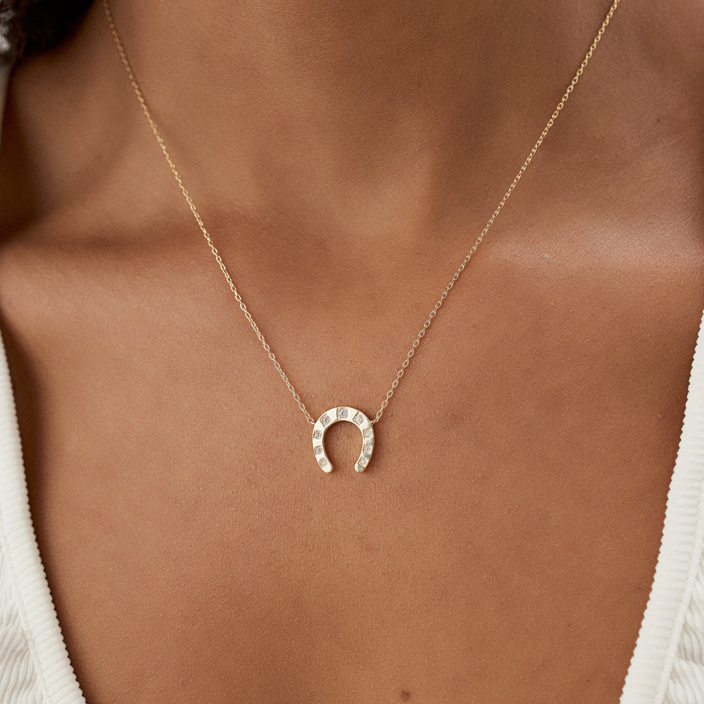 14K Good Luck Diamond Horseshoe Necklace