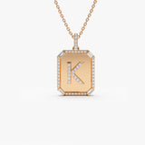 14k Baguette and Round Diamond Tag Initial Necklace 14K Rose Gold Ferkos Fine Jewelry