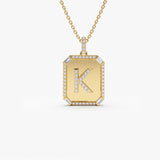14k Baguette and Round Diamond Tag Initial Necklace 14K Gold Ferkos Fine Jewelry