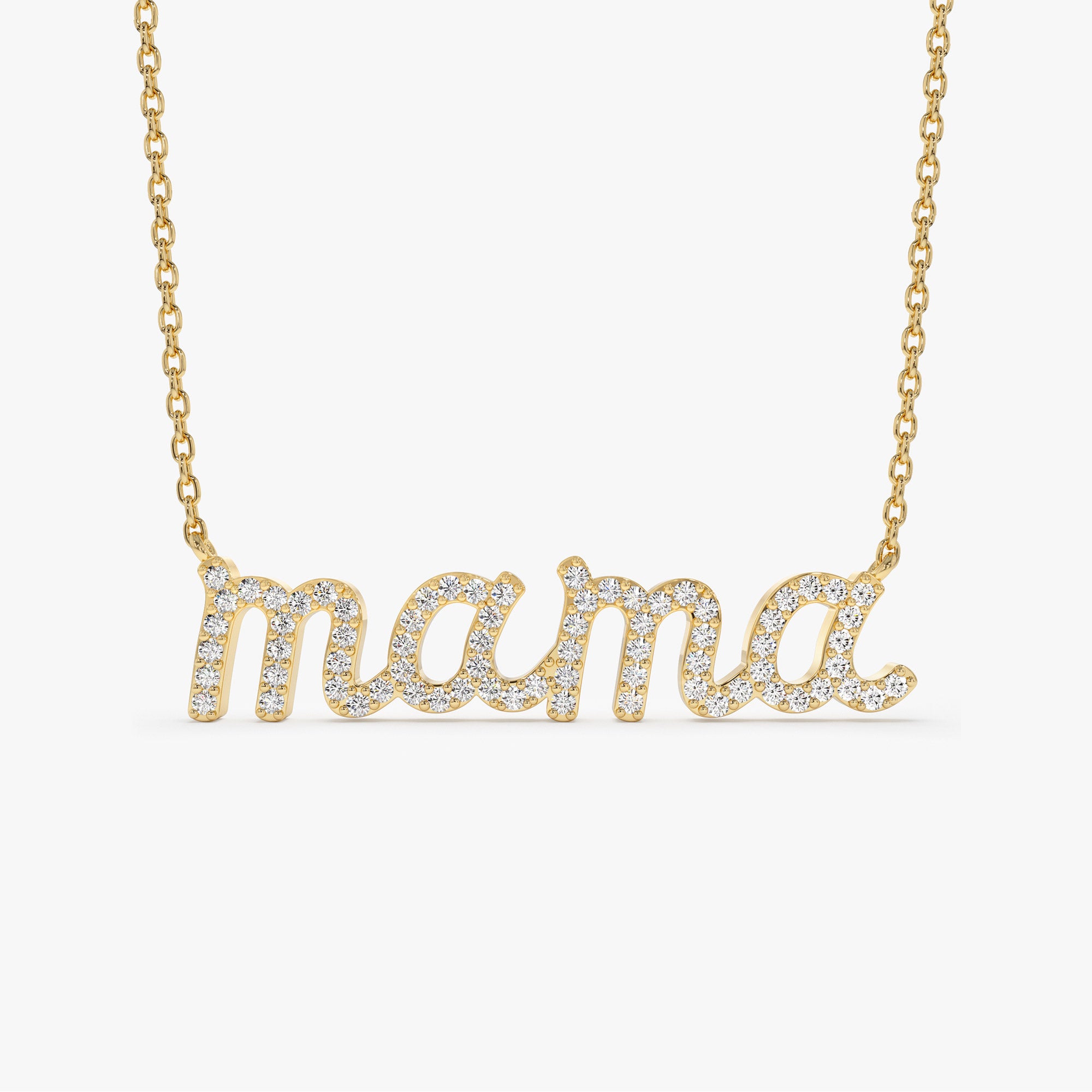 14k Diamond Script Mama Necklace 14K Gold Ferkos Fine Jewelry