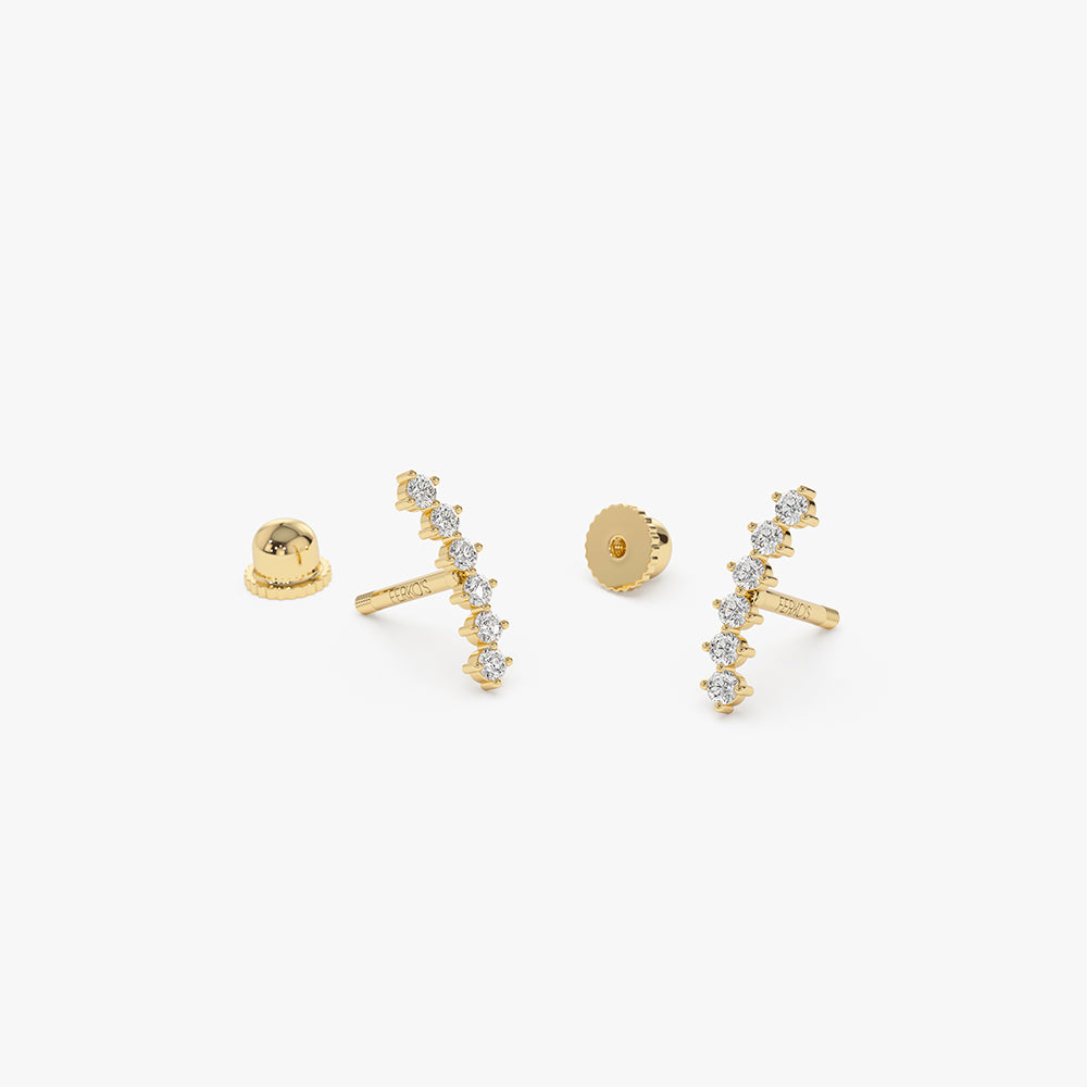 5 Black Diamond Earrings Rose Gold Studs Curved Crawler Earrings
