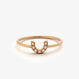 14K Horseshoe Ring with Round Cut White Diamonds 14K Rose Gold Ferkos Fine Jewelry