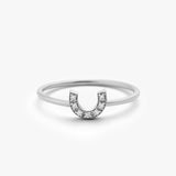 14K Horseshoe Ring with Round Cut White Diamonds 14K White Gold Ferkos Fine Jewelry