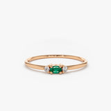 14K Mini Oval Emerald Ring with Diamonds 14K Rose Gold Ferkos Fine Jewelry