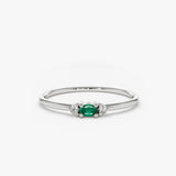 14K Mini Oval Emerald Ring with Diamonds 14K White Gold Ferkos Fine Jewelry