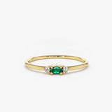 14K Mini Oval Emerald Ring with Diamonds 14K Gold Ferkos Fine Jewelry