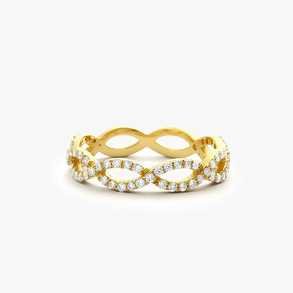 14K Gold Micro Pave Set Diamond Infinity Ring 14K Gold Ferkos Fine Jewelry