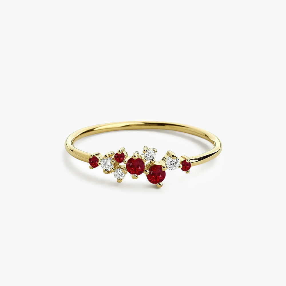 14k Gold Ruby and Diamond Cluster Ring 14K Gold Ferkos Fine Jewelry