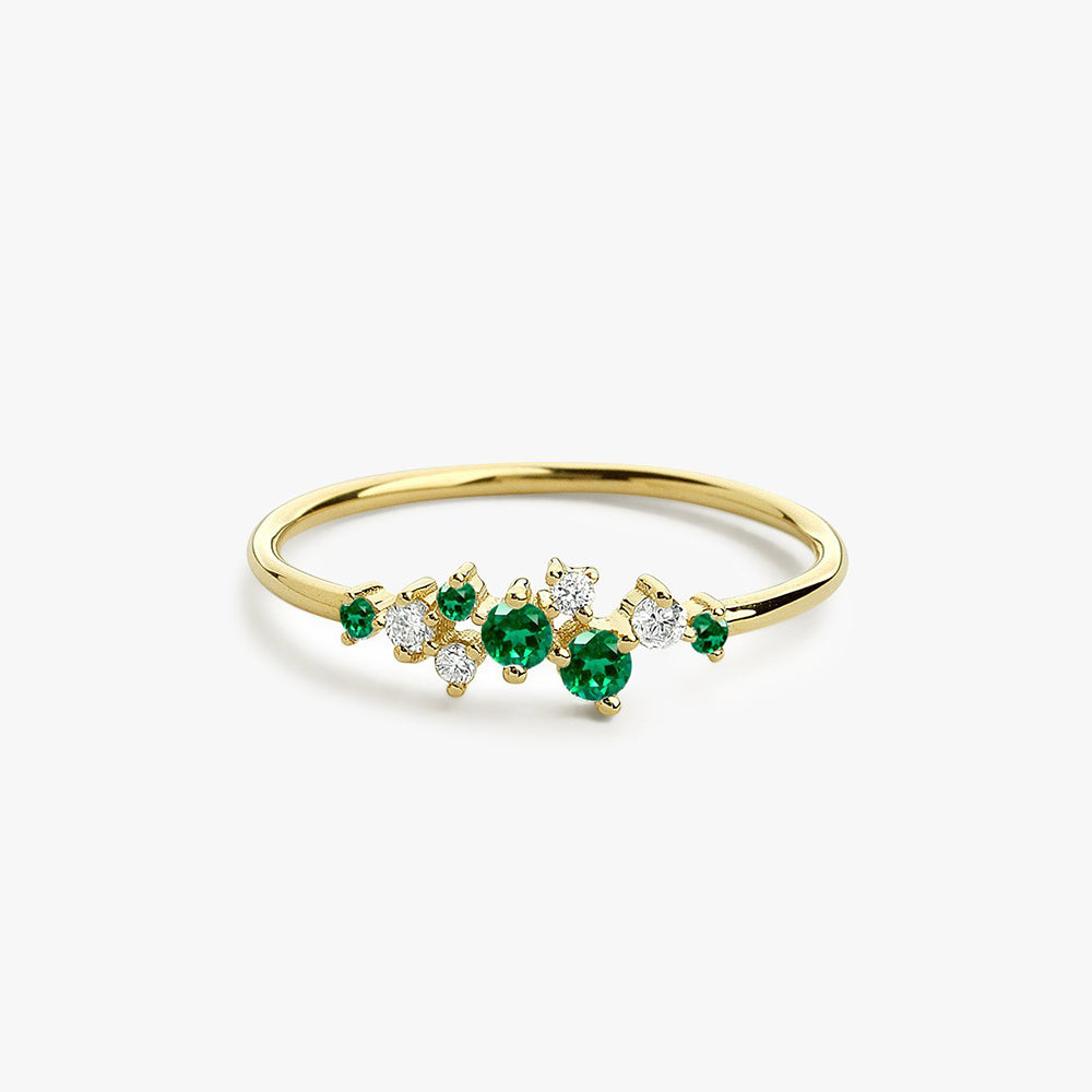 14k Emerald and Diamond Cluster Ring 14K Gold Ferkos Fine Jewelry