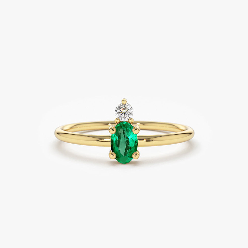 14K Gold Oval Emerald and Diamond Ring 14K Gold Ferkos Fine Jewelry