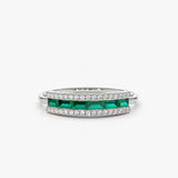 14k Baguette Emerald and Diamonds Ring 14K White Gold Ferkos Fine Jewelry