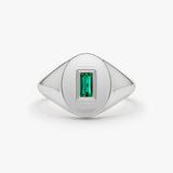 14k Gold Baguette Emerald Signet Ring 14K White Gold Ferkos Fine Jewelry