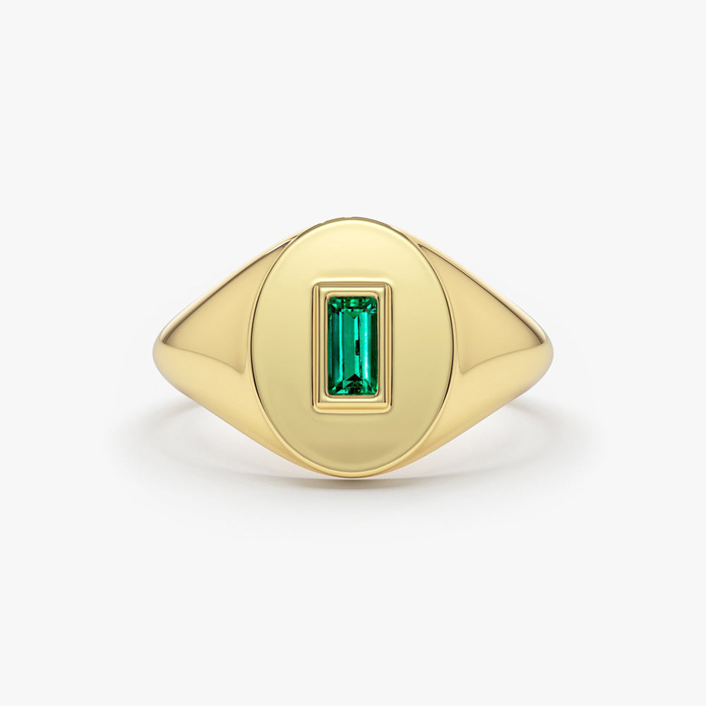 14k Gold Baguette Emerald Signet Ring 14K Gold Ferkos Fine Jewelry