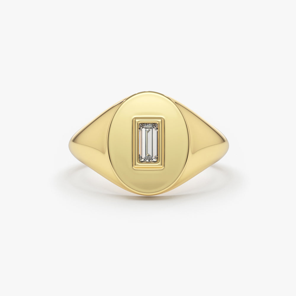 14K Gold Baguette Diamond Signet Ring 14K Gold Ferkos Fine Jewelry