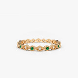 14k Gold Emerald Art Deco Wedding Band 14K Rose Gold Ferkos Fine Jewelry