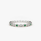 14k Gold Emerald Art Deco Wedding Band 14K White Gold Ferkos Fine Jewelry