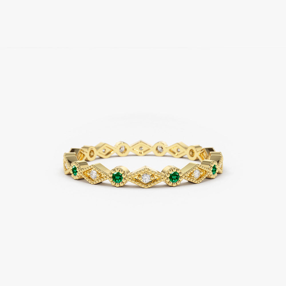 14k Gold Emerald Art Deco Wedding Band 14K Gold Ferkos Fine Jewelry