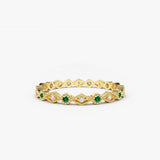 14k Gold Emerald Art Deco Wedding Band 14K Gold Ferkos Fine Jewelry