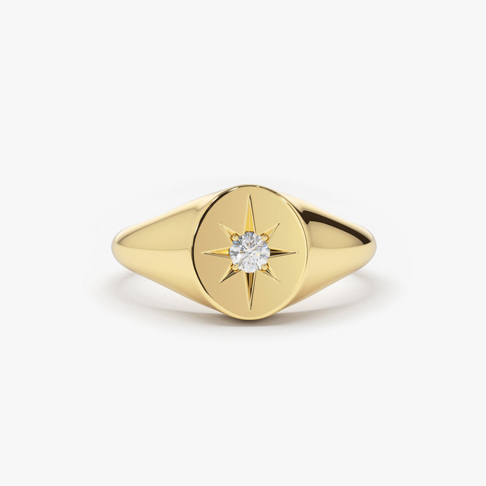 14K Gold Starburst Diamond Signet Ring 14K Gold Ferkos Fine Jewelry